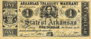 This is an image of an Arkansas Treasury Warrant from 1862. It is being used to illustrate the concept of the Currency Issuer