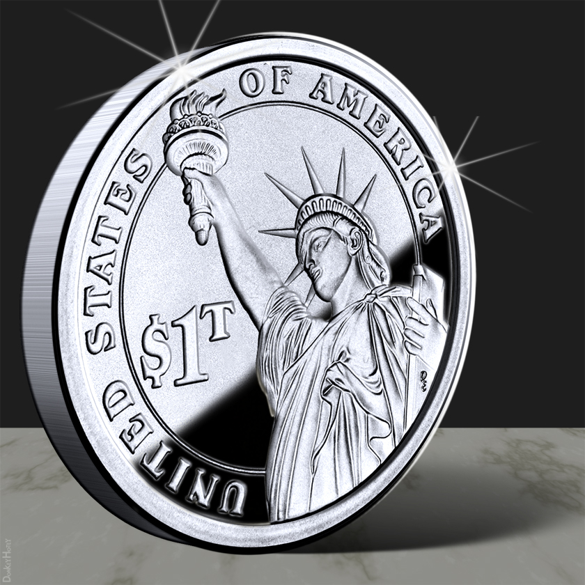 Mint the coin: An image of a USA $1T USD coin