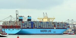 Cost of shipping: Image shows a picture of a Merete Maersk ship loaded with intermodal shipping containers