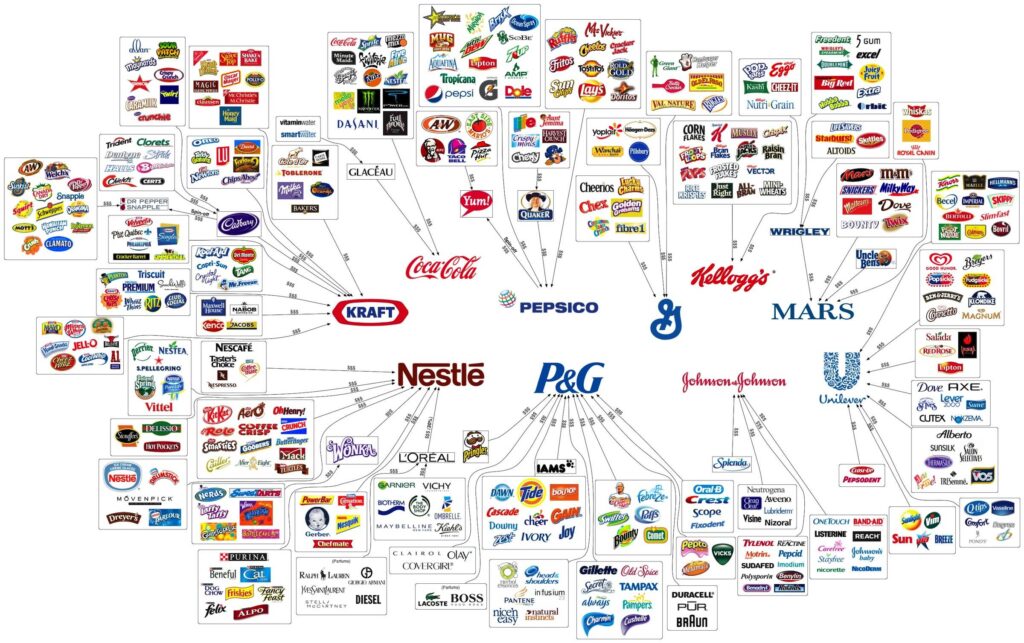 Market power theory of inflation: Chart showing the degree of corporate consolidation among consumer brands in the United States