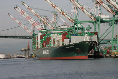 Cost of shipping: Image of an Evergreen ship docked at the port of Los Angeles