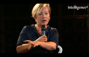 Saving capitalism: Image of Gillian Tett during a debate/discussion with Yani Varoufakis about "Can capitalism be fixed"?
