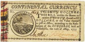 Continental currency: An image of a continental currency bank note