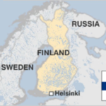 Political development: An image of a map showing Finland with the Finnish flag in the lower right